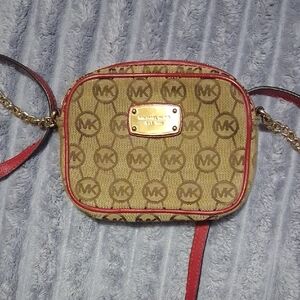 Michael Kors Tan and Red Crossbody Bag